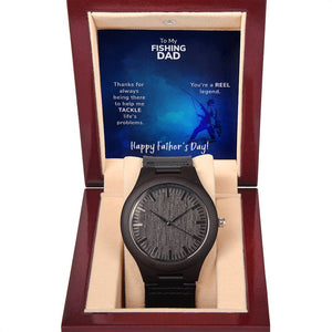To My Fishing Dad Thanks For Always Being There Happy Father's Day Wooden Watch With Mahogany Box