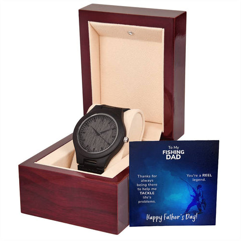 Image of To My Fishing Dad Thanks For Always Being There Happy Father's Day Wooden Watch With Mahogany Box