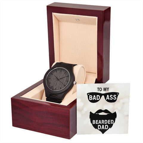 Image of To My Badass Bearded Dad Wooden Watch With Mahogany Box