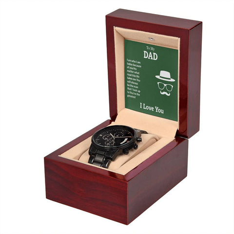 Image of To My Dad You Will Always Be The Man That I Look Up To You're The Greatest I Love You Black Chronograph Watch With Mahogany Box