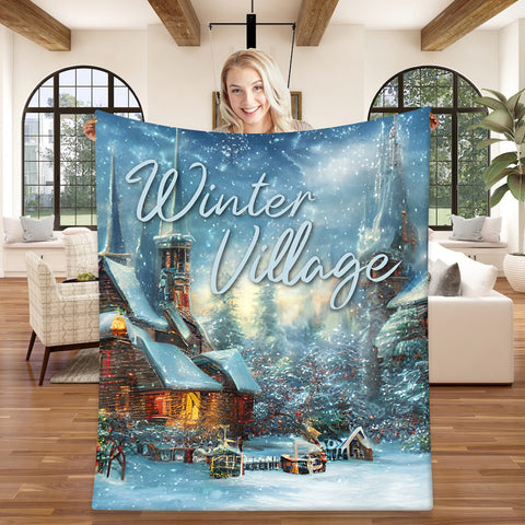Image of Personalized Winter Village Blanket, Custom Christmas Blanket, Christmas Winter Blanket, Christmas Village Blanket, Christmas Gift