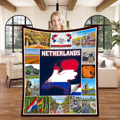 Image of Personalized NETHERLANDS Custom Blanket, Minky Blanket, Fleece Blanket, Sherpa Blanket, Gift for Mom, for Her