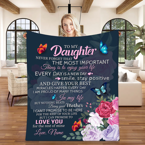 Image of Personalized To My Daughter Blanket, Floral Daughter Blanket, Message Blanket, Birthday Gift Blanket, Gift For Daughter