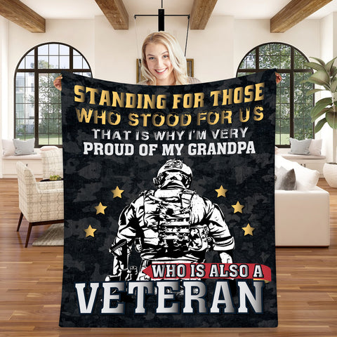 Image of Personalized Veteran Blanket, Custom US Veteran Blanket, Message Blanket, Blanket for Veterans, Veteran Dad Gift