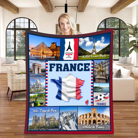 Image of Personalized FRANCE Custom Blanket, Minky Blanket, Fleece Blanket, Sherpa Blanket, Gift for Mom, for Her