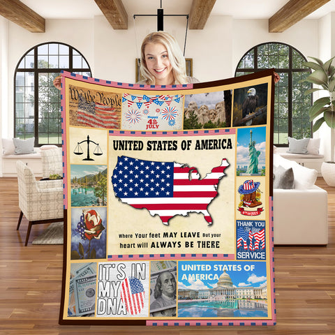 Image of Personalized USA Custom Blanket, Minky Blanket, Fleece Blanket, Sherpa Blanket, Throw Blanket, Gift for Mom Dad Her Him Kids, Christmas Gift