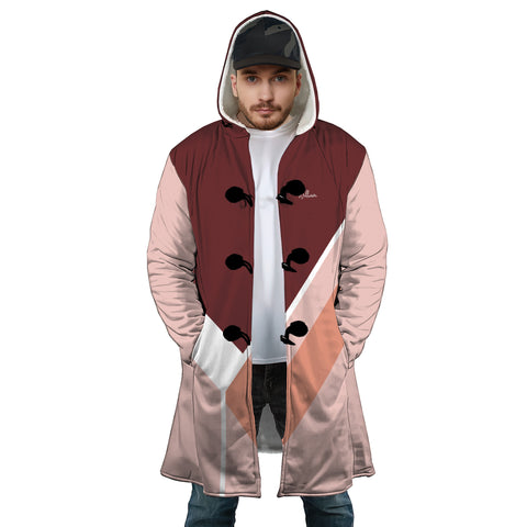 Image of Personalized Hooded Cloak Coat, Christmas Red Geometric Color Block Hooded Cloak Coats