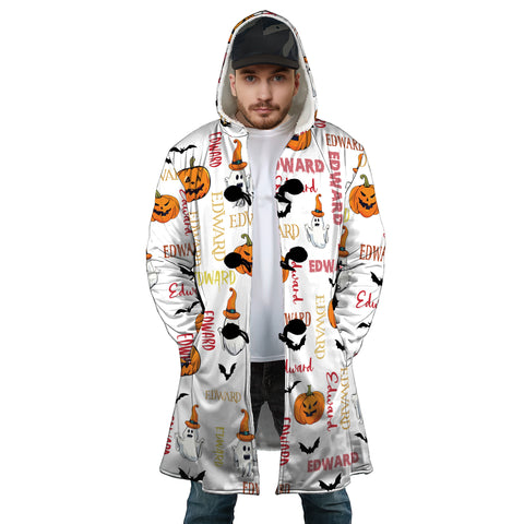 Image of Personalized Hooded Cloak Coat, Halloween Pumpkin Ghost Custom Name Hooded Cloak Coats