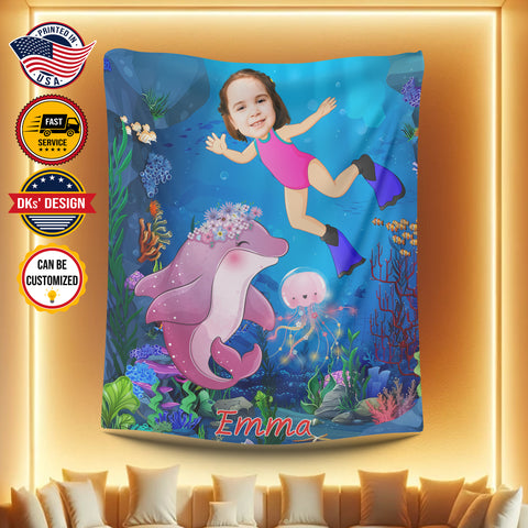 Image of Personalized Baby Blanket, Custom Dolphin Baby Blanket, Girl Blanket Gift, Dolphin Baby Shower Gift, Dolphin Blanket, Baby Shower Gift