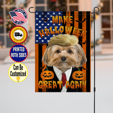 Image of Personalized Pet Halloween Flag, Custom Double Side Dog Cat TRUMP Flag, Made Halloween Great Againn Flag, Halloween Gift