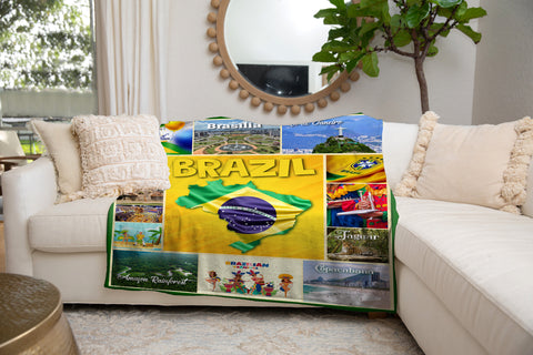 Image of Personalized BRAZIL Custom Blanket, Minky Blanket, Fleece Blanket, Sherpa Blanket, Gift for Mom, Dad