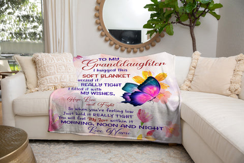 Image of Personalized To My Granddaughter Blanket, Custom Floral Butterfly Granddaughter Blanket, Message Blanket, Birthday Gift, Gift For Granddaughter