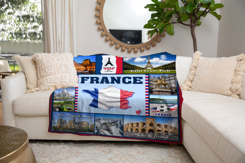 Image of Personalized FRANCE Custom Blanket, Minky Blanket, Fleece Blanket, Sherpa Blanket, Gift for Mom, for Her