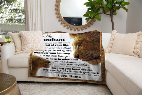 Image of Personalized To My Grandson Blanket, Custom Lion Grandson Blanket, Message Blanket, Birthday Gift Blanket, Gift For Grandson