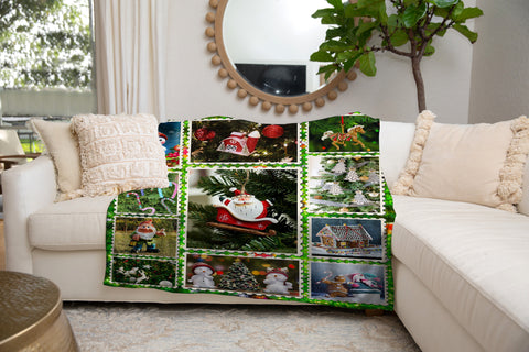 Image of Personalized Christmas Holiday Postage Stamp Blanket, Christmas Blanket, Christmas Santa Snowman Blanket, Christmas Gift