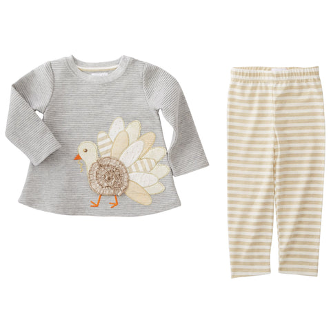 Image of Mud Pie Little Girls Thanksgiving Turkey Tunic Legging Set