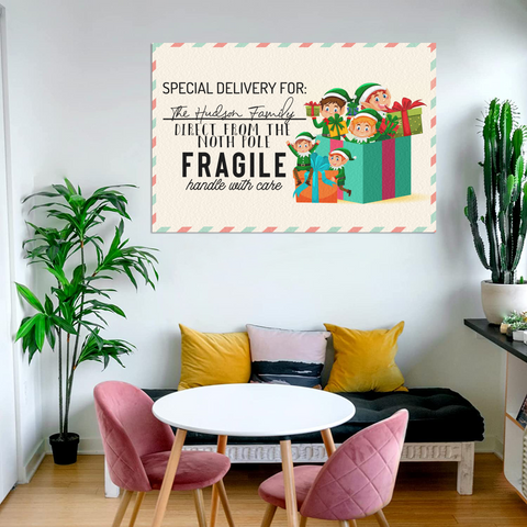 Image of Personalized Christmas Canvas, Elf Special Delivery Canvas, Custom Name Canvas, Christmas Delivery Letter Canvas, Christmas Gifts