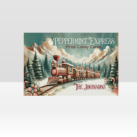 Image of Personalized Christmas Canvas, Custom Peppermint Express Train Canvas, Christmas Train Canvas, Christmas Family, Christmas Gifts