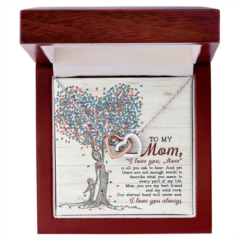 Image of Tree Heart To My Mom Interlocking Hearts Necklace With Message Card Gift for Mom