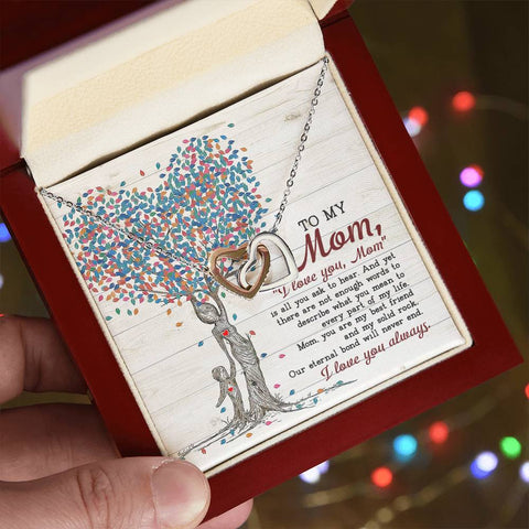 Image of Tree Heart To My Mom Interlocking Hearts Necklace With Message Card Gift for Mom
