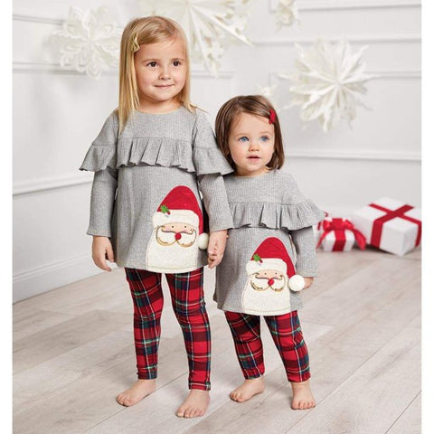 Image of Mud Pie Girls Christmas Santa Tartan Tunic Legging Set