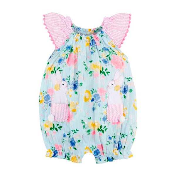 Mud Pie Little Girls Easter Floral Bunny Bubble Romper Dana Kids