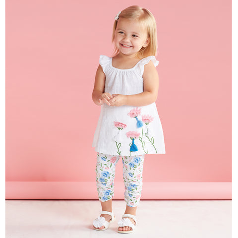 Image of Mud Pie Girls Spring Summer Floral Tunic Capri Set