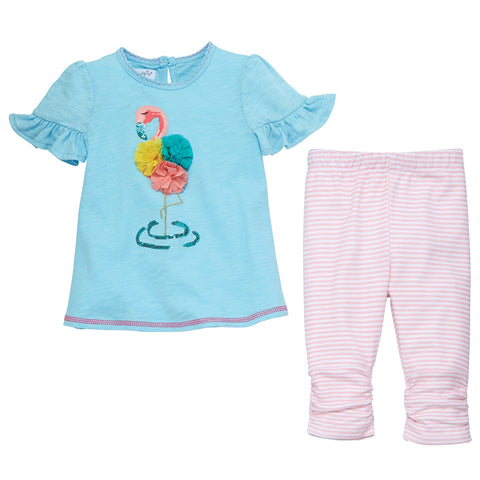 Image of Mud Pie Girls Flamingo Tunic & Capri Set
