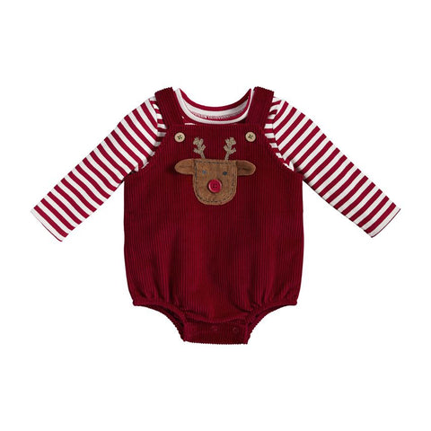 Image of Mud Pie Christmas Holiday Baby Reindeer Corduroy Bubble Set