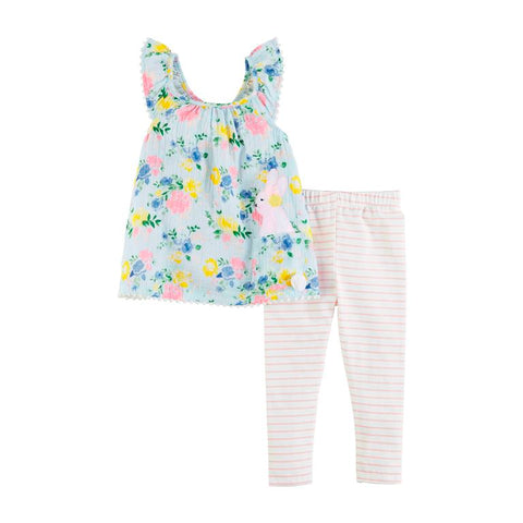Image of Mud Pie Little Girls' Easter Bunny Floral Tunic and Legging Set