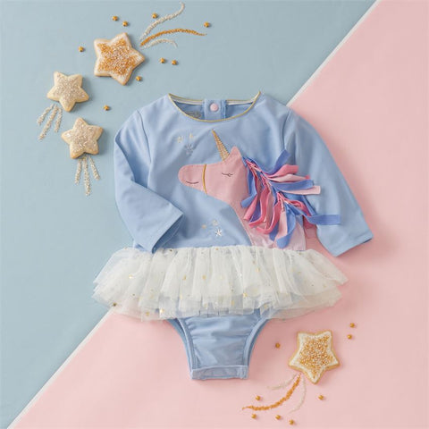 Image of Mud Pie Baby Girl Unicorn One-Piece Rash Guard Swimsuit