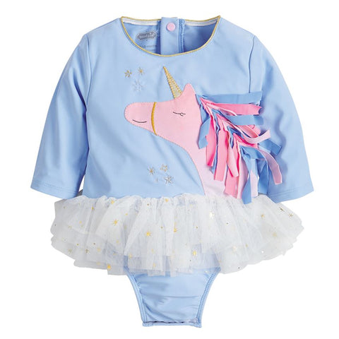 Image of Mud Pie Baby Girl Unicorn One-Piece Rash Guard Swimsuit
