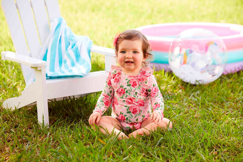 Image of Mud Pie Baby Girls' Rose Ruffle Rash Guard /Swimsuit