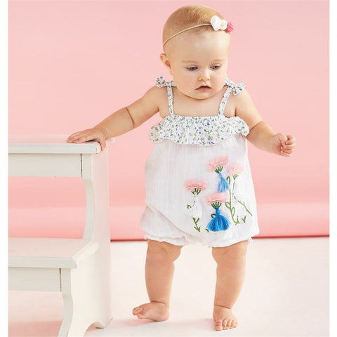 Image of Mud Pie Baby Girl Chiffon Flower Bubble/ Romper
