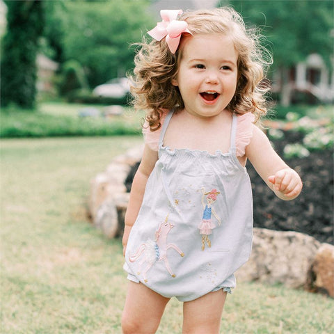 Image of Mud Pie Baby Girl BALLERINA Unicorn Bubble Romper 3M-18M