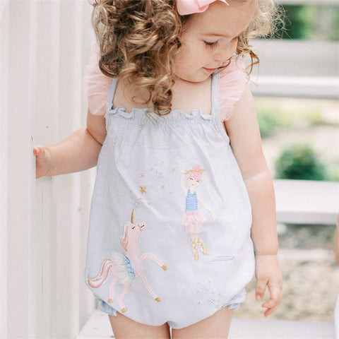 Image of Mud Pie Baby Girl BALLERINA Unicorn Bubble Romper 3M-18M