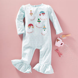 Mud Pie Girl Christmas Holiday Blue Santa One Piece / Romper