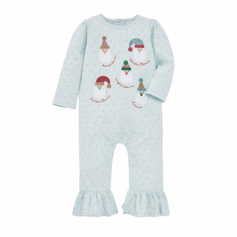 Image of Mud Pie Girl Christmas Holiday Blue Santa One Piece / Romper