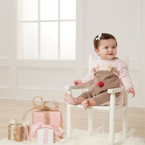 Image of Mud Pie Christmas Holiday Girl Pink Knit One Piece / Romper