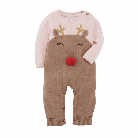 Image of Mud Pie Christmas Holiday Girl Pink Knit One Piece / Romper
