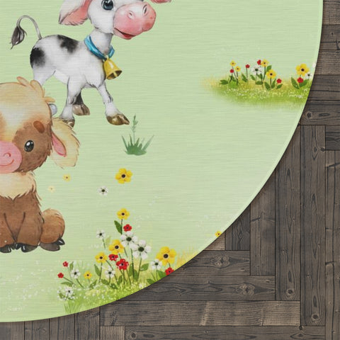 Image of Round Rug 60''x60'' - Round Animal Rug, Cow Rug, Farm House Rug, Nursery Rug, Kids Room Rug, Playroom Rug, Classroom Rug,