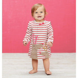 Mud Pie Girls Christmas Holiday Red Striped Reindeer Applique Dress