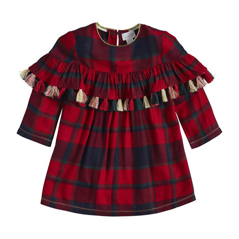 Image of Mud Pie Girls Christmas Holiday Tartan Tassel Dress