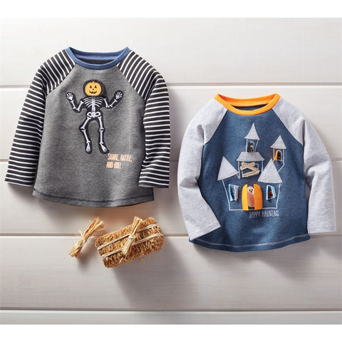 Image of Mud Pie Halloween Boy Skeleton / Haunted House T-Shirt