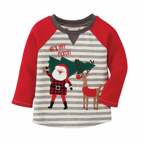 Image of Mud Pie Boy Christmas Alpine Village Santa Tree Reindeer Tees 12M-5T