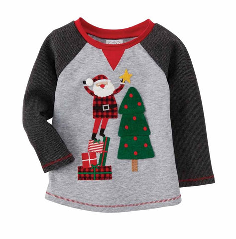 Image of Mud Pie Boy Christmas Alpine Village Santa Tree Reindeer Tees 12M-5T