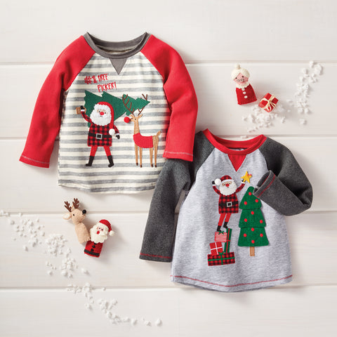 Image of Mud Pie Boy Christmas Alpine Village Santa Tree Reindeer Tees 12M-5T