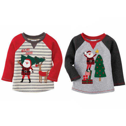 Image of Mud Pie Boy Christmas Alpine Village Santa Tree Reindeer Tees 12M-5T