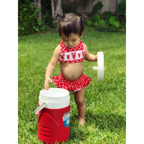 Image of Dana Kids Red Quatrefoil Lobster Smoked Swimsuit 6M, 4T 6 Years