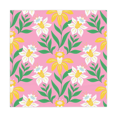 Image of Easter Pink Flower Square Tablecloth 55.1''x55.1''-Polyester--Table Cover for Dining Table, Easter Dinner Party, Holiday Party Table Decor